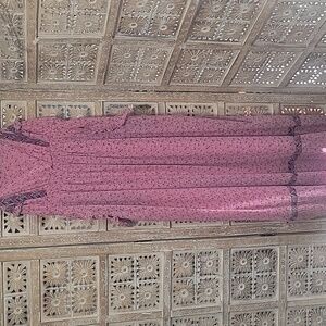 Pink And Blue Floral Whimsical Maxi Peasant Dress